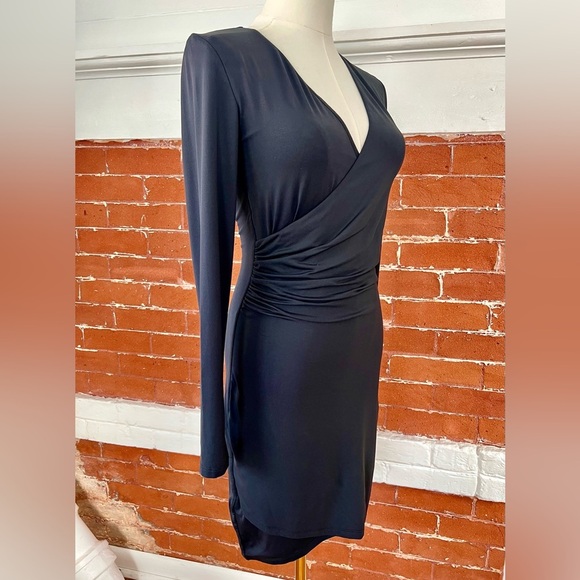 Aritzia Ten by Babaton Passion Faux Wrap Dress Fitted Side Ruched Mini Black - Picture 2 of 15